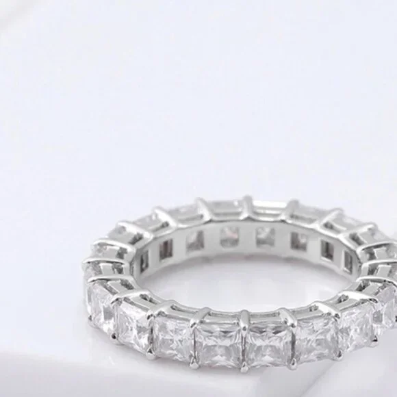 2 Carat Princess Cut Full Eternity Wedding Band Solid 14K White Gold for Women. - Picture 2 of 6